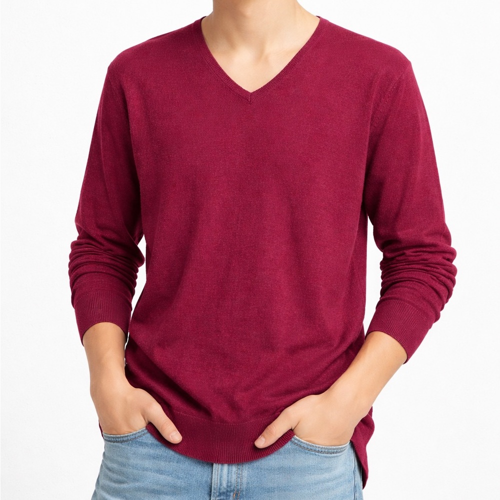 Vulin Italian 100% Merino Wool Sweater Burgundy V-Neck Men’s Size S